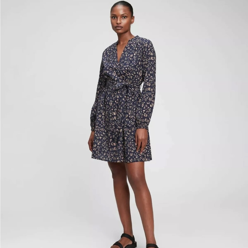 Gap Tie-Belt Print Dress Navy XS NWT